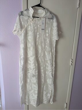 Goelia 8.5 Momme Mulberry Silk Floral Cheongsam Qipao Midi Dress